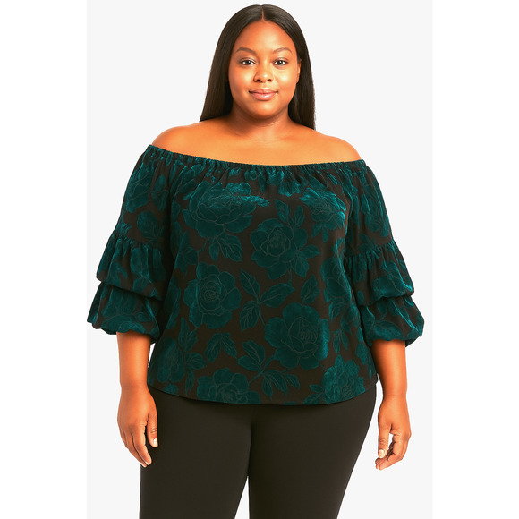 MSK Velvet Burnout Top Whimsy Goth Witchy Women's large Teal Black Marie Sleeve - Picture 1 of 10